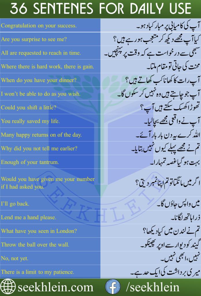 English To Urdu Sentences For Daily Use Seekhlein