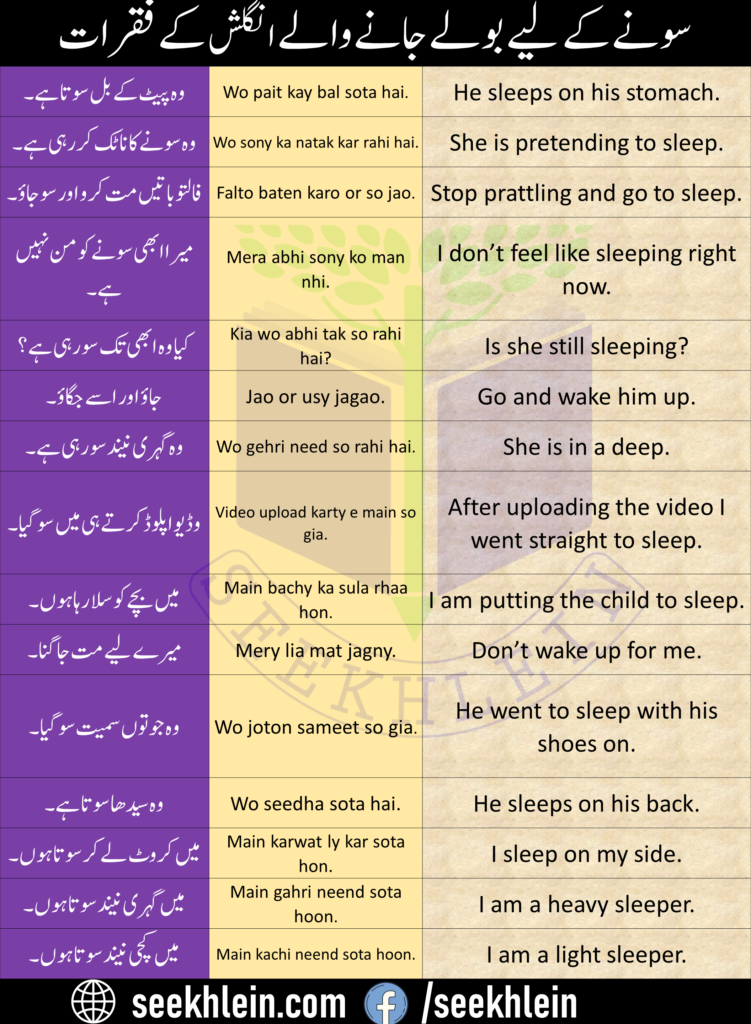Daily life English sentences for sleep