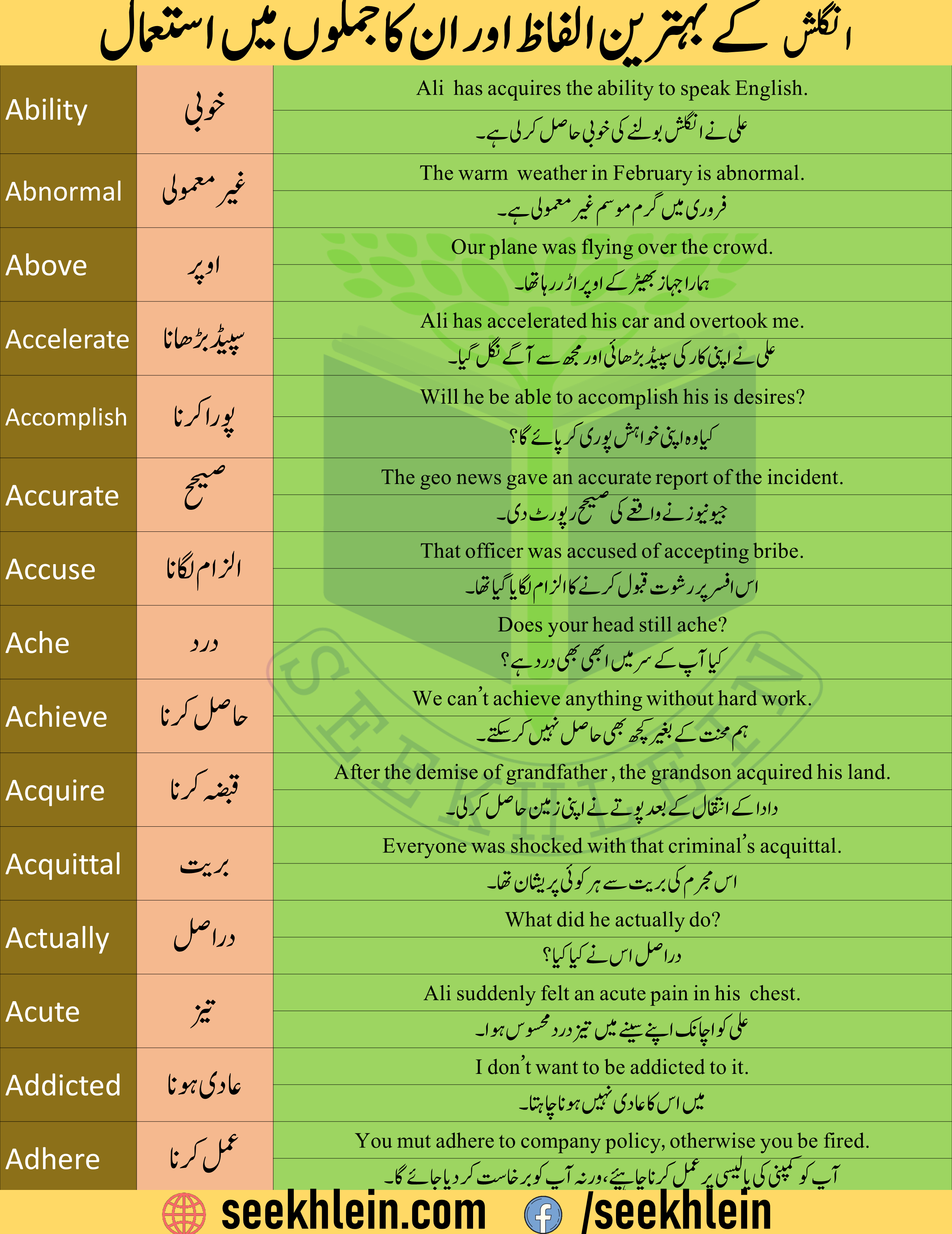 common Urdu words used in daily life