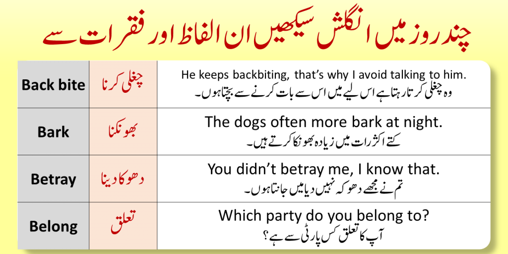 B Words List With Meaning Urdu With Use Sentences - Seekhlein