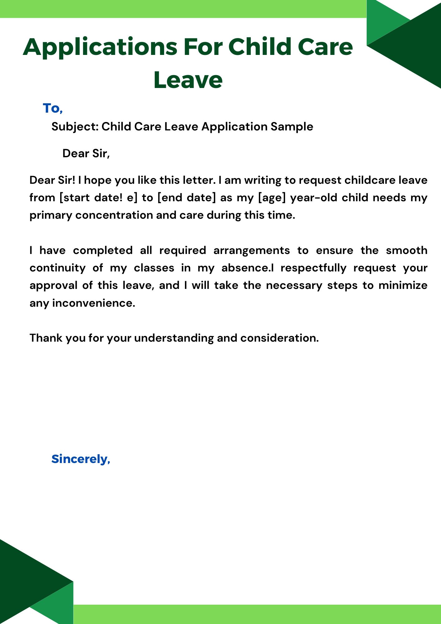 Application For Child Care Leave  (Sample-1)
