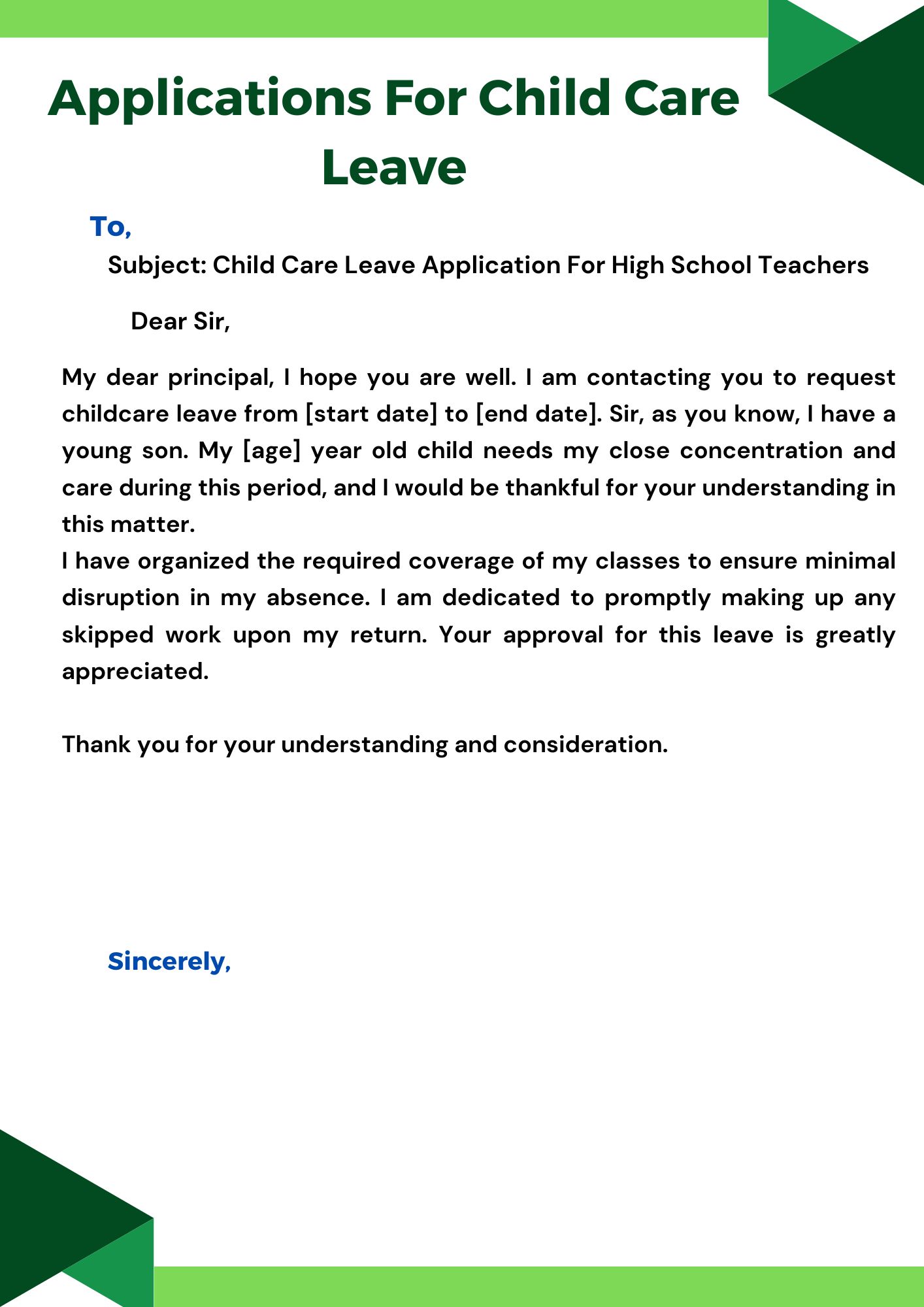 Child Care Leave Application For High School Teachers (Sample-2)