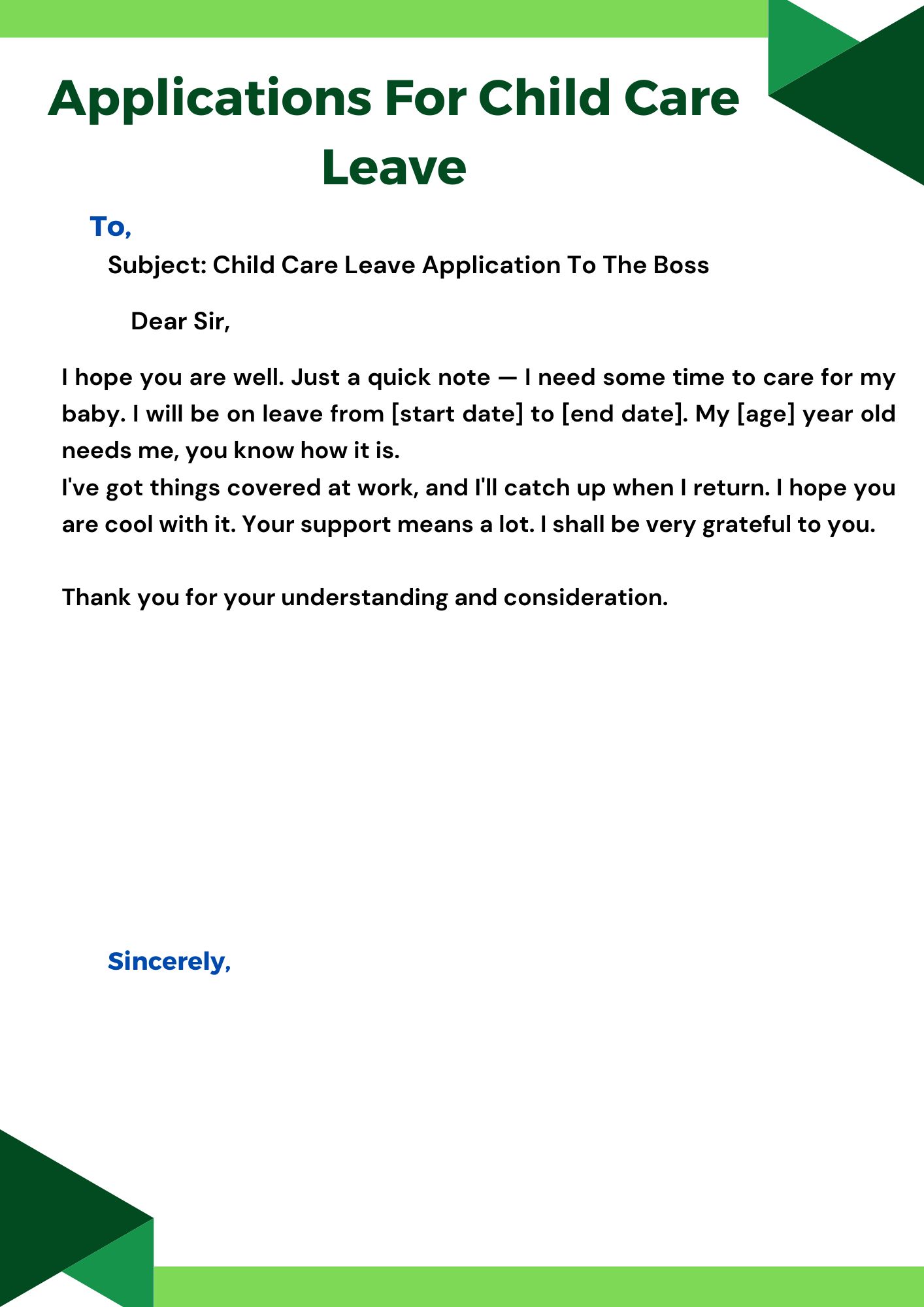 Child Care Leave Application To The Boss (Sample-4)