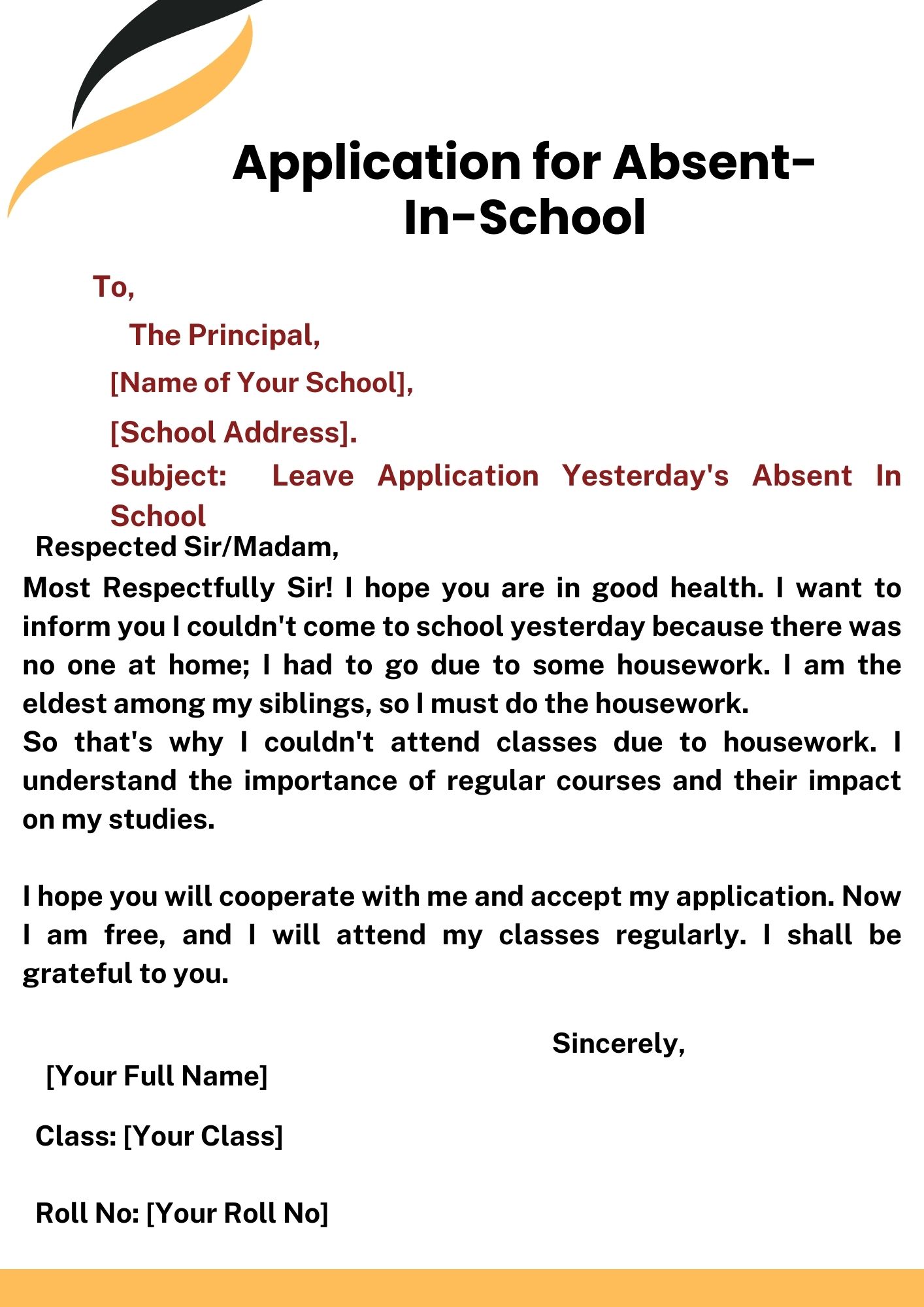 Leave Application Yesterday's Absent In School