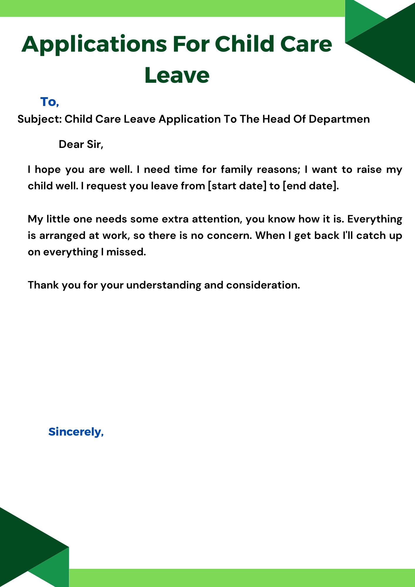 Application To Head Of Department For Child Care Leave (Sample-7)