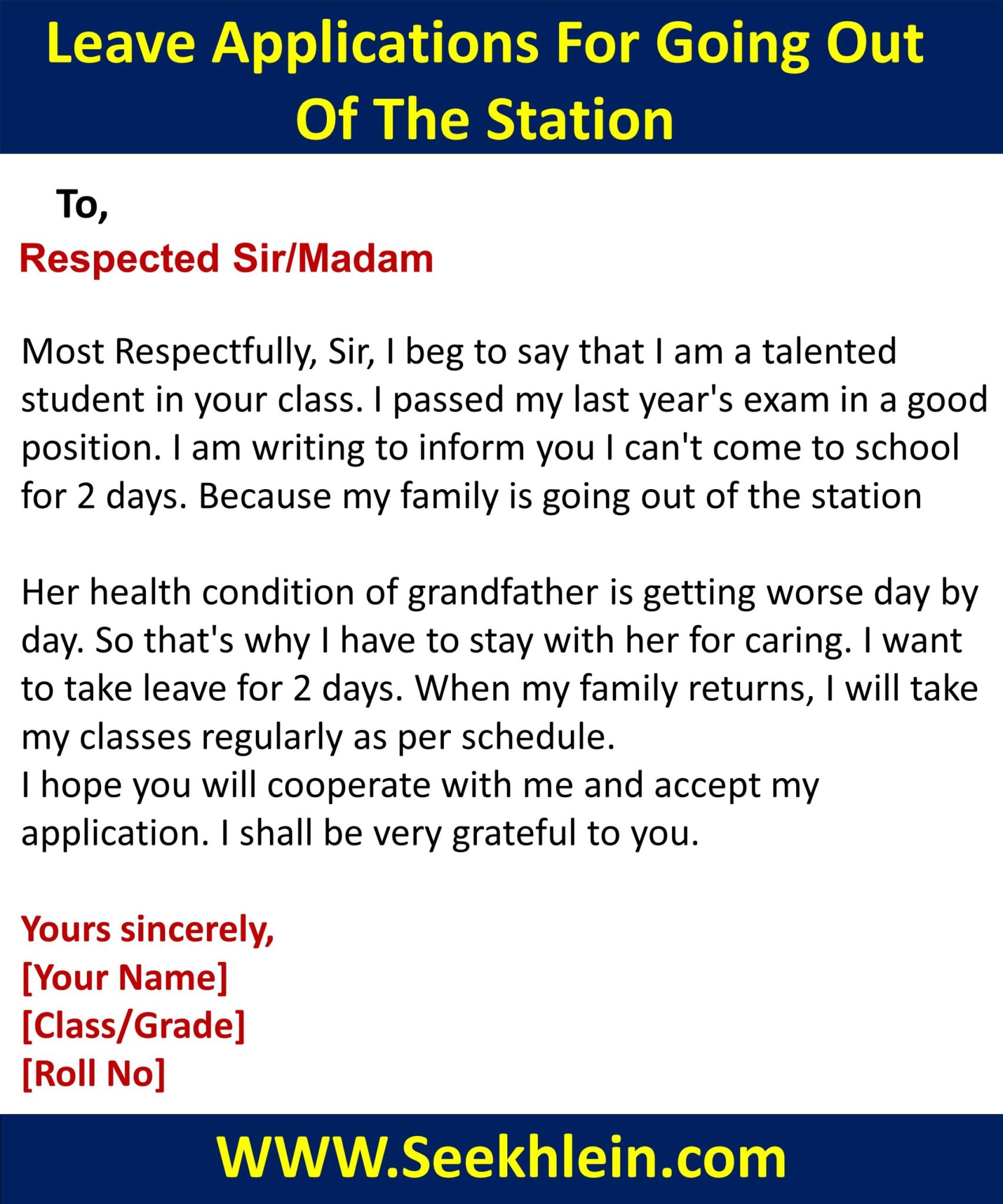 Leave Application For Going Out Of Station