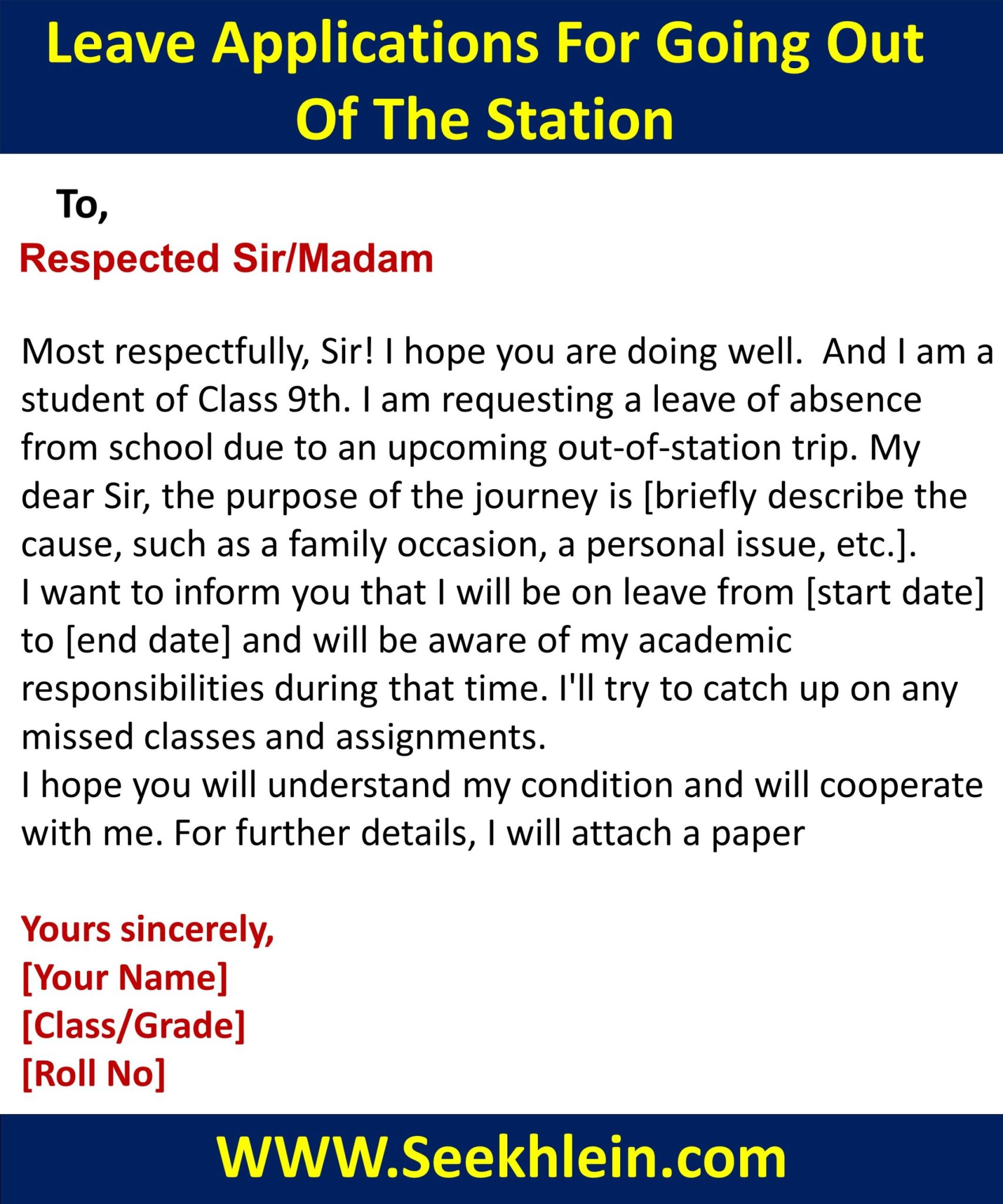 Leave Application To Principal For Going Out Of Station