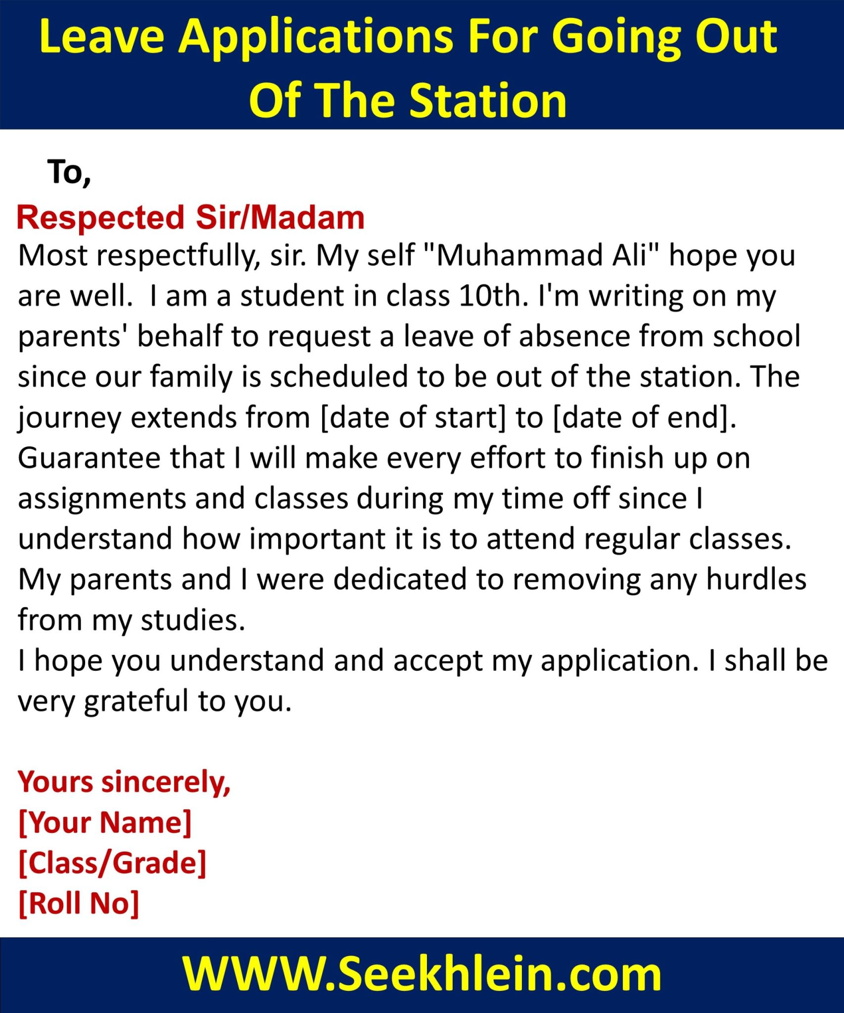 Leave Application To Principal For Going Out Of Station By Parents