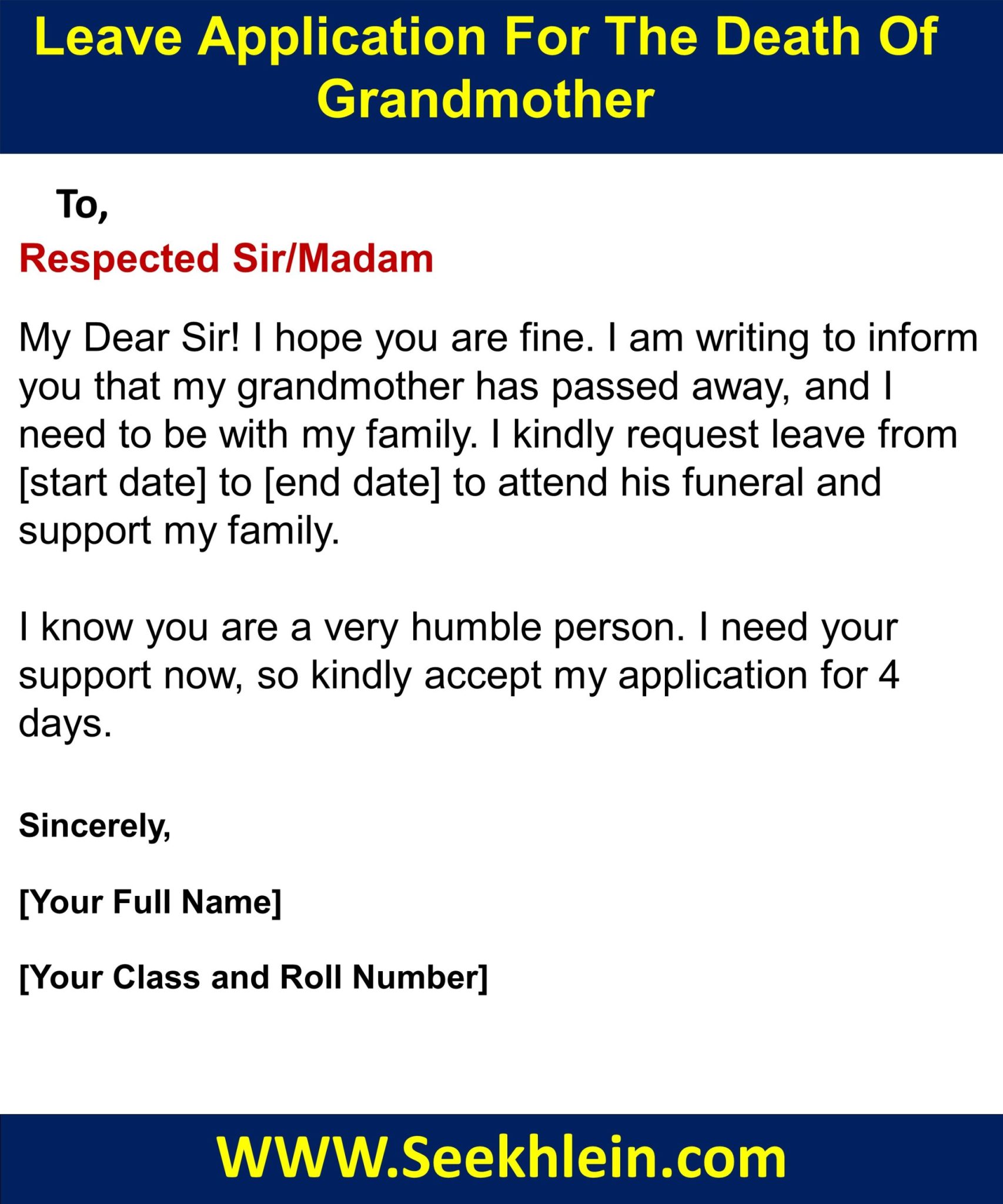Leave Application For The Death Of Grandmother