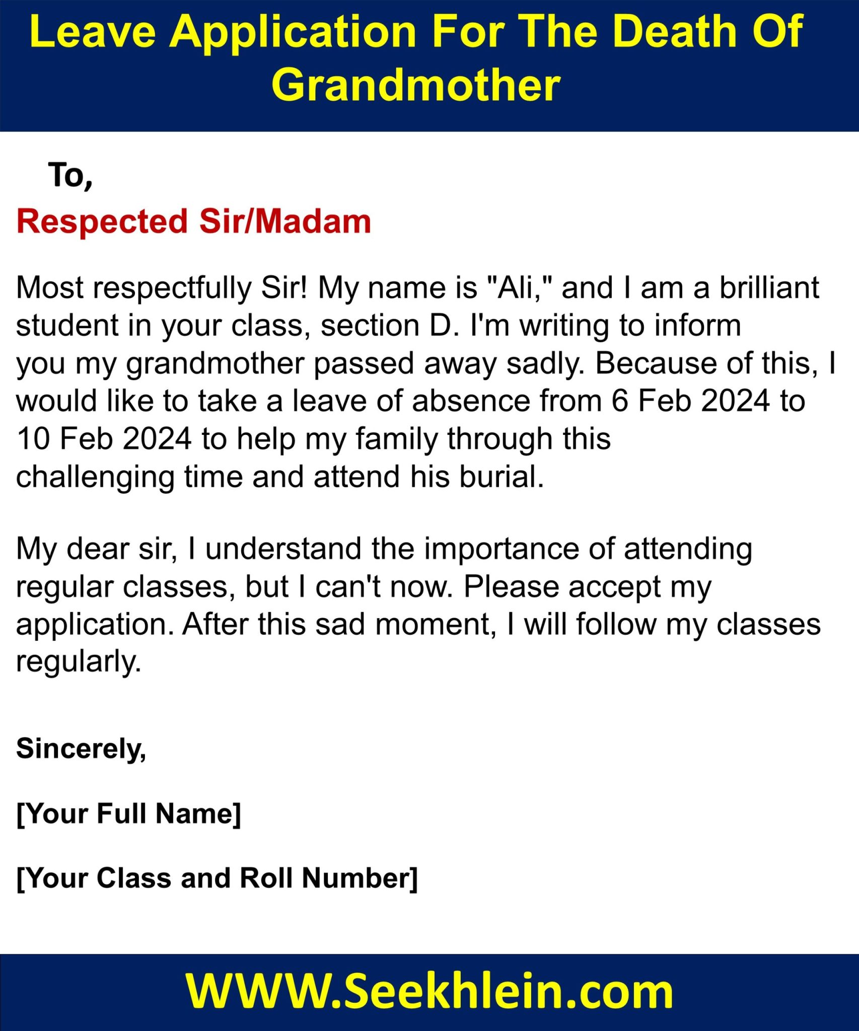 Leave Application For School Due To Grandmother's Death