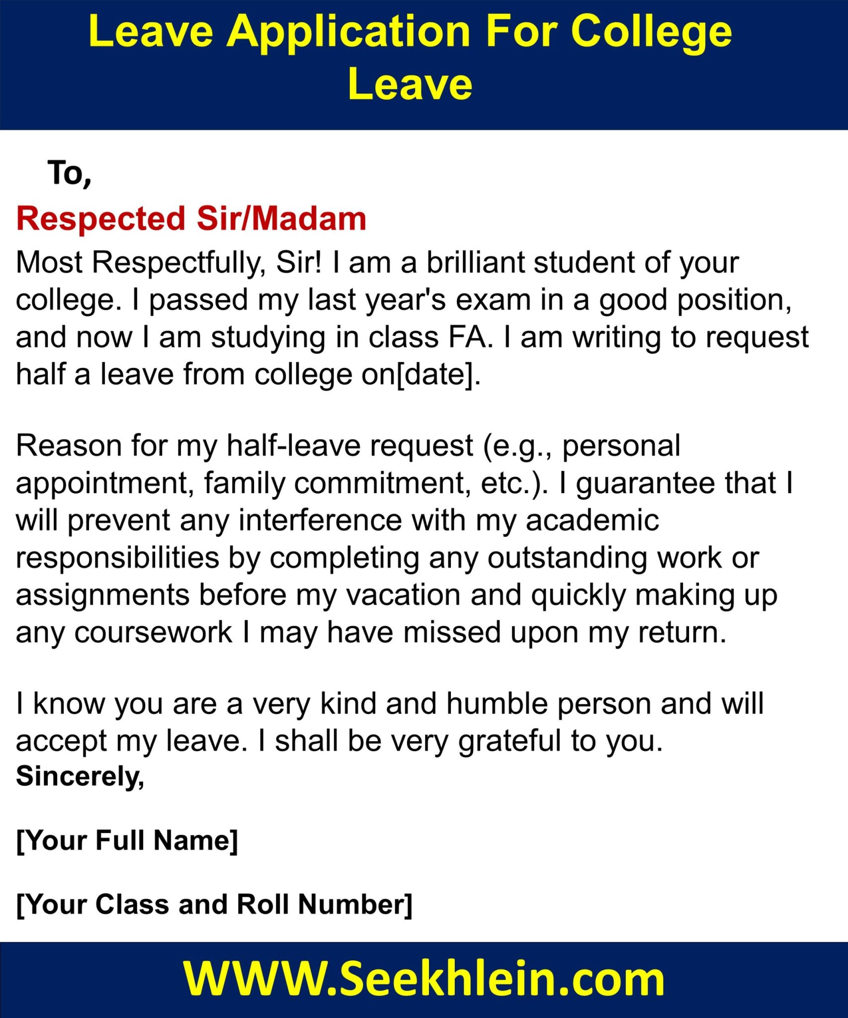 Half-day Leave Application For College