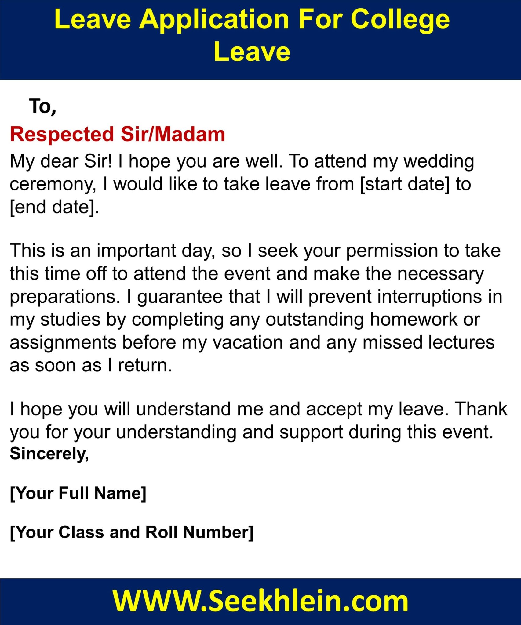 Leave Application For College For Marriage