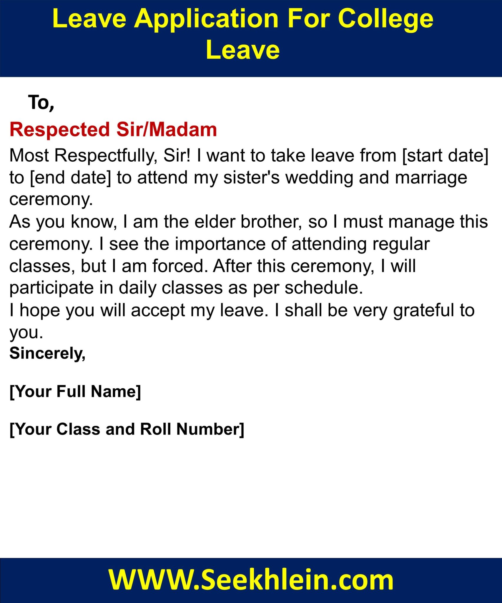 Leave Application For College Due To Sister Marriage