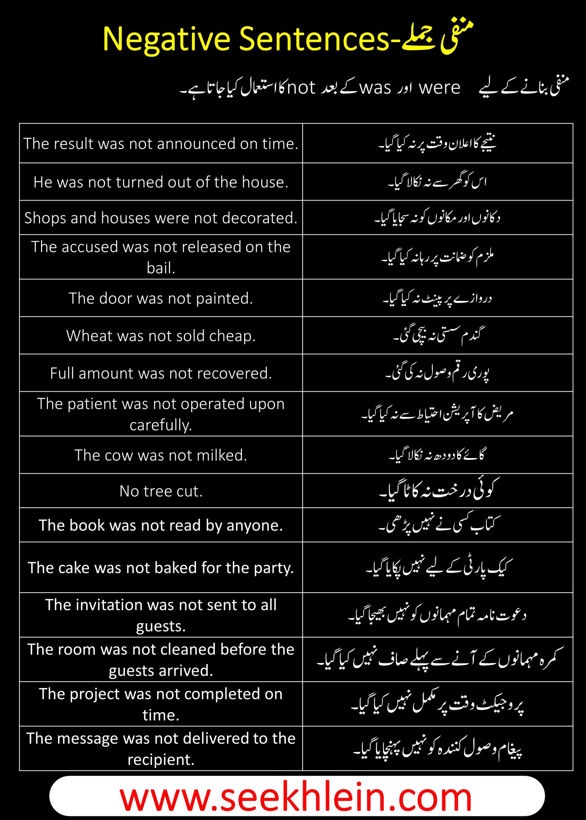 Past Indefinite Passive Voice Tense With Negative Sentences Examples