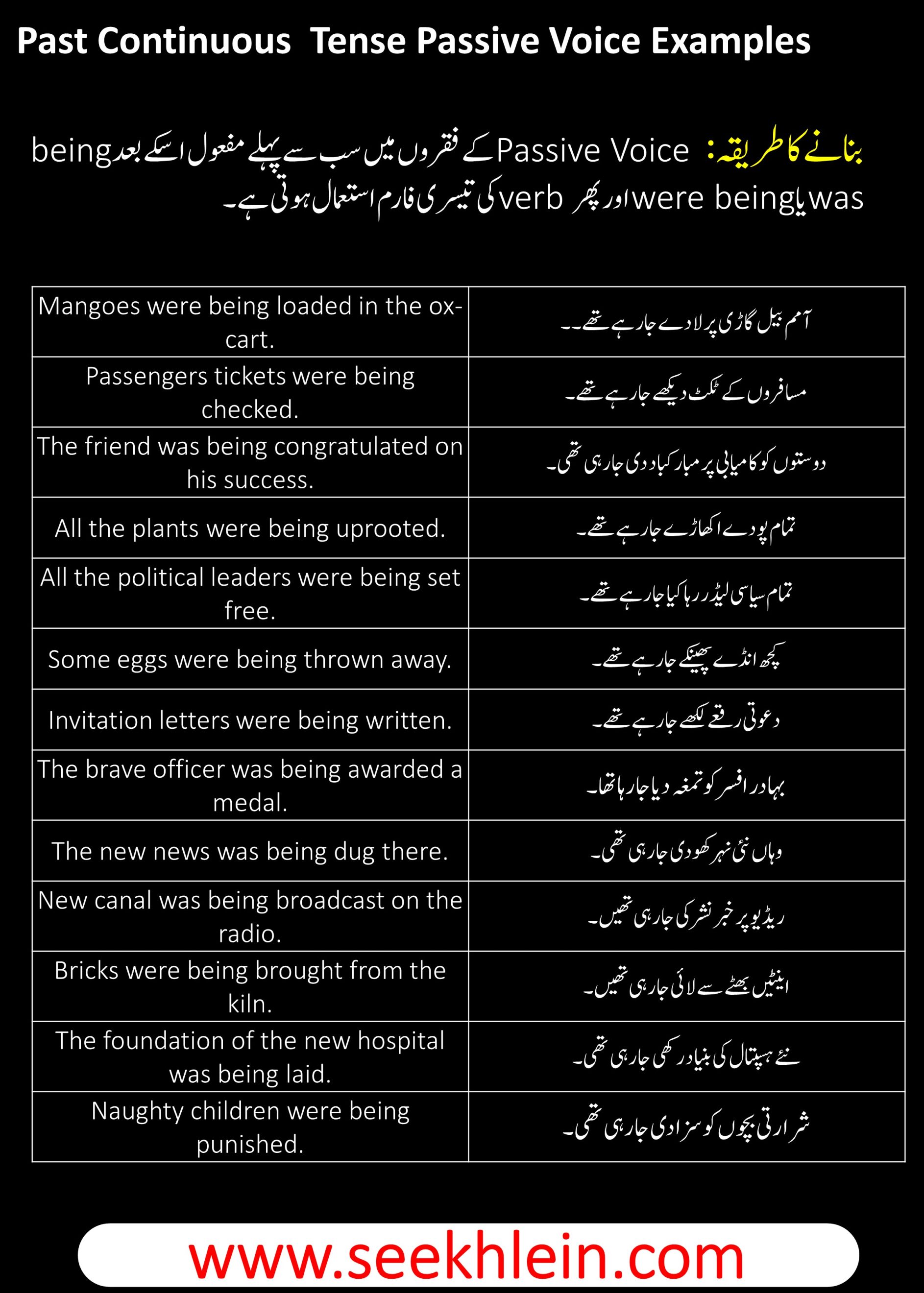 Past Continuous Passive Voice Tense With Simple Sentences Examples